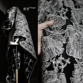 花朵线条提花肌理布料创意立体浮雕纹理刺绣廓形礼服装 设计师面料