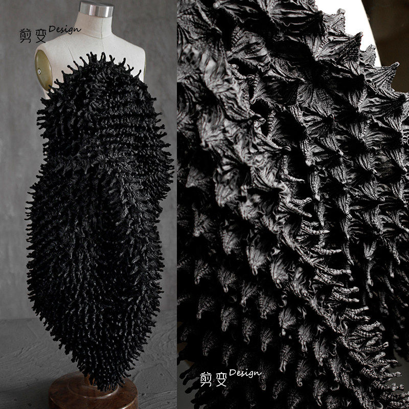 黑榴莲超弹力刺猬尖状提花立体肌理布料创意宝宝礼服装设计师面料,居家布艺,海绵垫/布料/面料/手工diy,淘宝优惠券,粉丝福利购,淘宝优惠卷