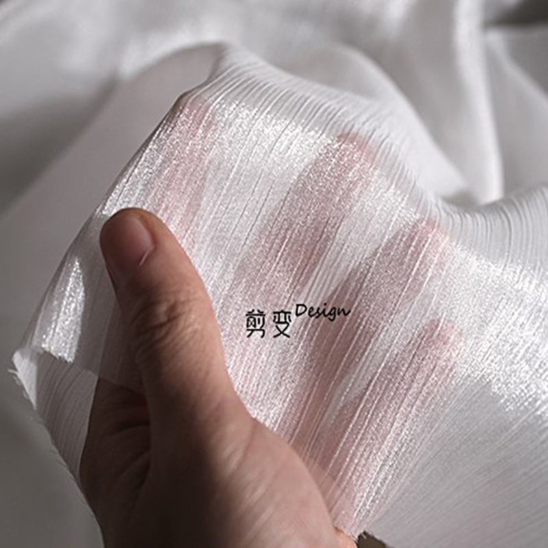 水波纹流光纱创意褶皱条纹网纱婚纱设计师面料汉服装高档裙子布料