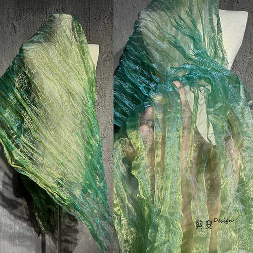 褶皱水光纱不规则渐变裙子布料