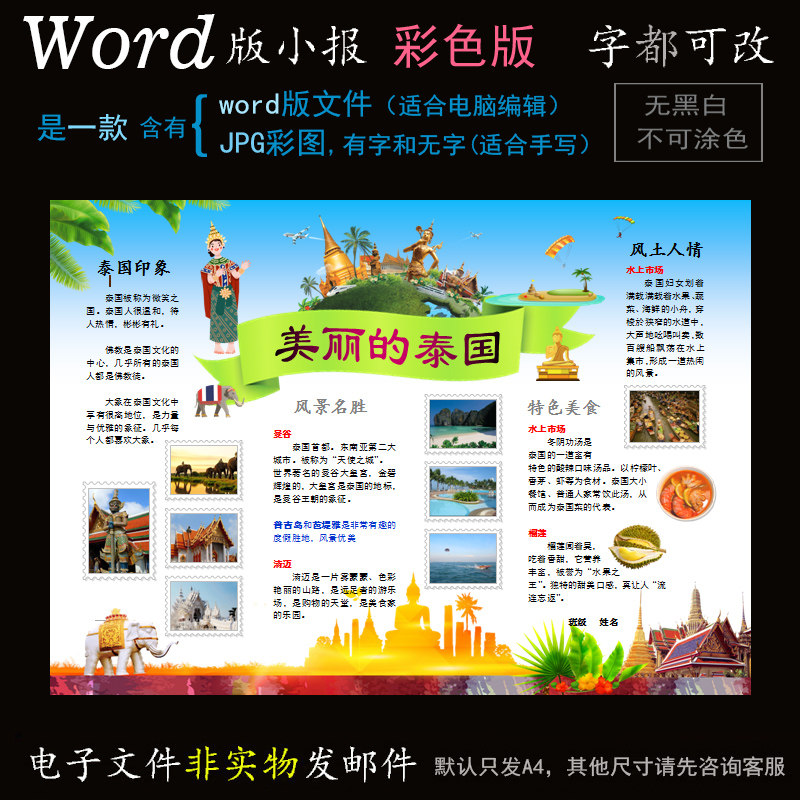 c034电子小报word模版快乐旅行电子手抄报旅游地理简报泰国之旅