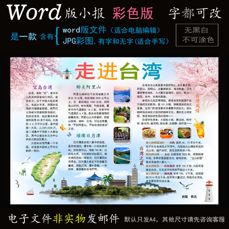 c049电子手抄报word版城市印象地方地理小报宝岛台湾旅行旅游
