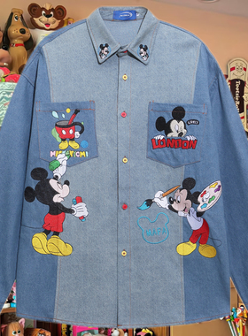 cattle赵大牛新款美式童趣刺绣卡通米奇翻领牛仔外套男女同款衬衫