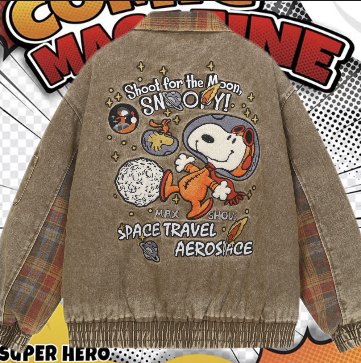 cattle赵大牛新款美式童趣刺绣史努比拼色棒球服外套男女同款棉服