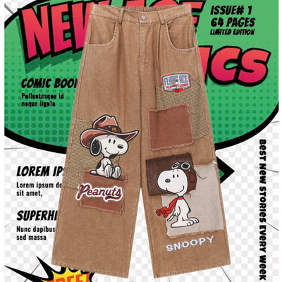 cattle赵大牛2025新款美式童趣刺绣卡通拼色牛仔裤