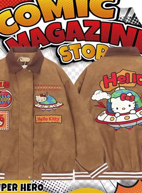 cattle赵大牛 2025新款童趣可爱美式kitty童趣贴布刺绣卡通外套