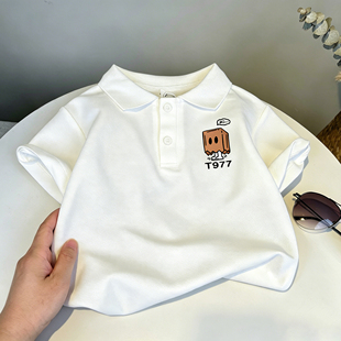 白色短袖Polo衫男童t恤纯棉痞帅风薄款翻领上衣小男孩休闲夏装潮