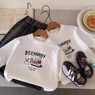 男童痞帅风长袖t恤纯棉2025春秋新款女童上衣儿童宝宝卡通打底衫