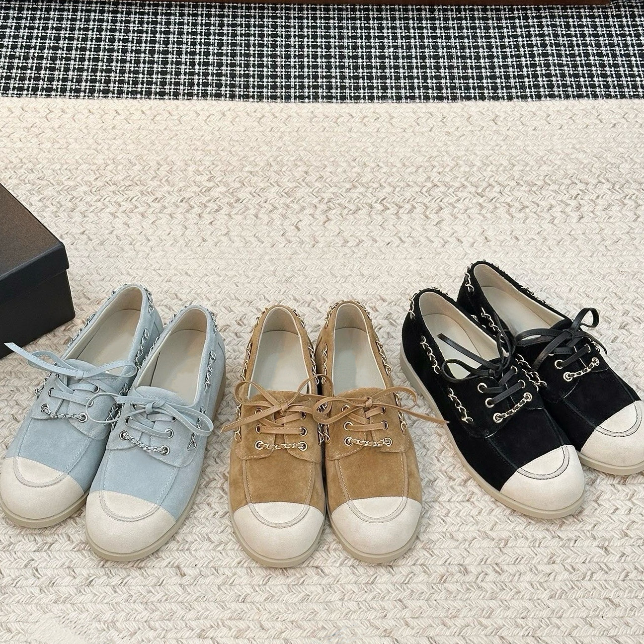 小香风乐福鞋女真皮链条系带平底单鞋春秋新款拼色休闲时尚豆豆鞋,女鞋,乐福鞋（豆豆鞋）,淘宝优惠券,粉丝福利购,淘宝优惠卷