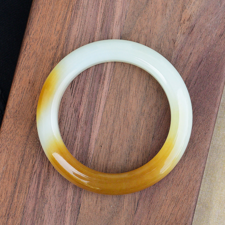 新疆天然和田玉糖白玉手镯女款小圈口美人镯53mm糖白分明带证书