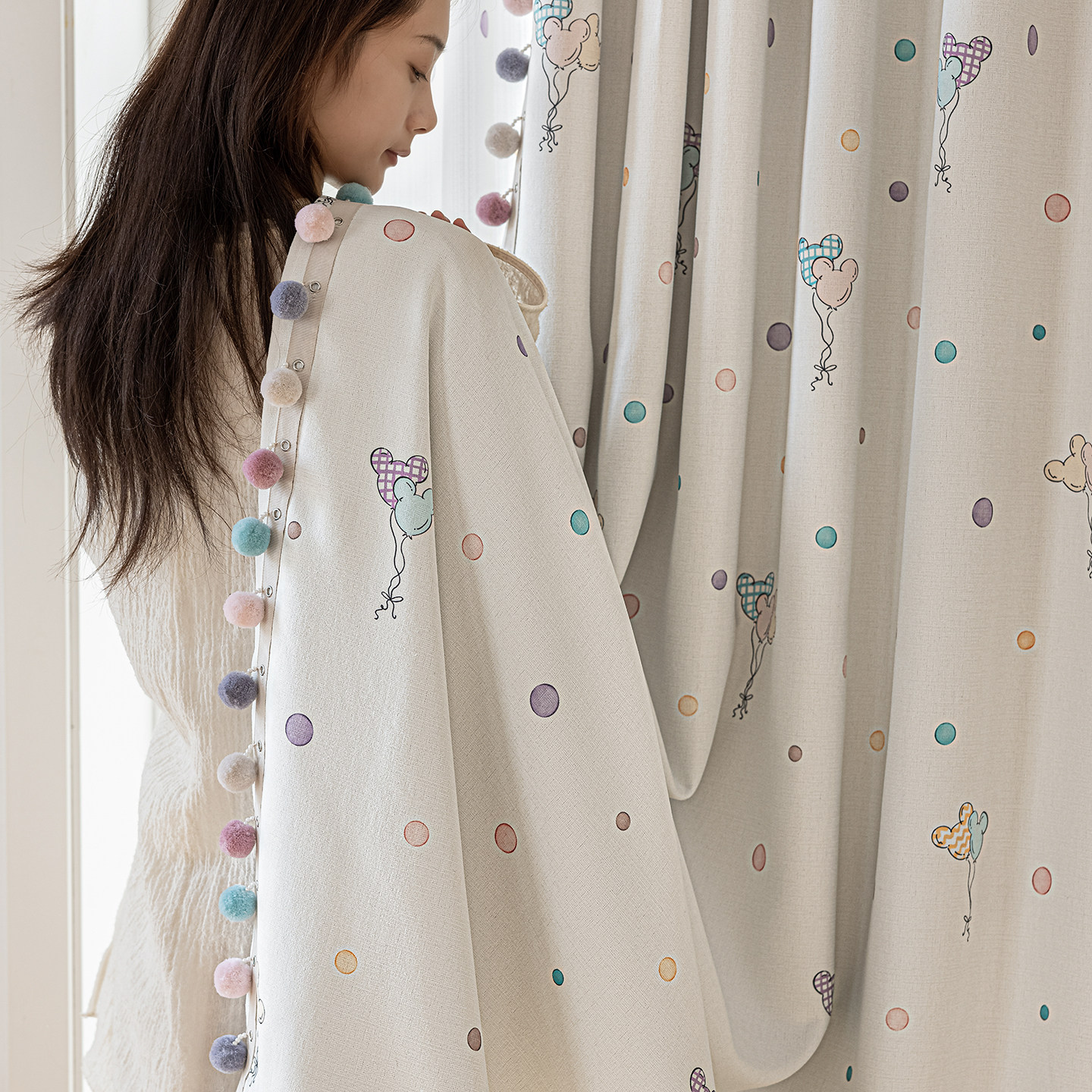 法欧雅韩式卡通泡泡气球雪尼尔麻高遮光窗帘儿童房卧室北欧ins风,居家布艺,定制窗帘,淘宝优惠券,粉丝福利购,淘宝优惠卷