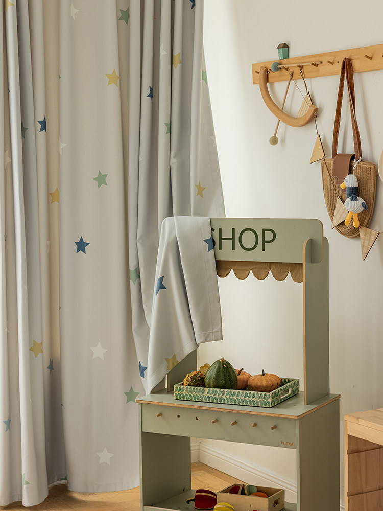 法欧雅北欧ins风芝芝麻灰底彩色五角星遮光窗帘卧室儿童房简约