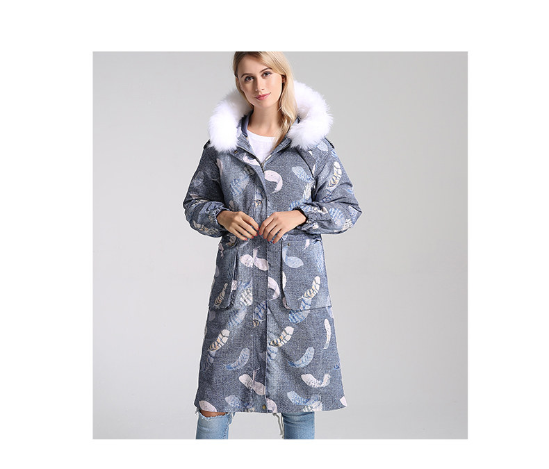 华姿雪白鸭绒羽绒服女士中长款外套时尚真大毛领派克爆款