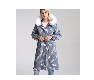 华姿雪白鸭绒羽绒服女士中长款外套时尚真大毛领派克爆款