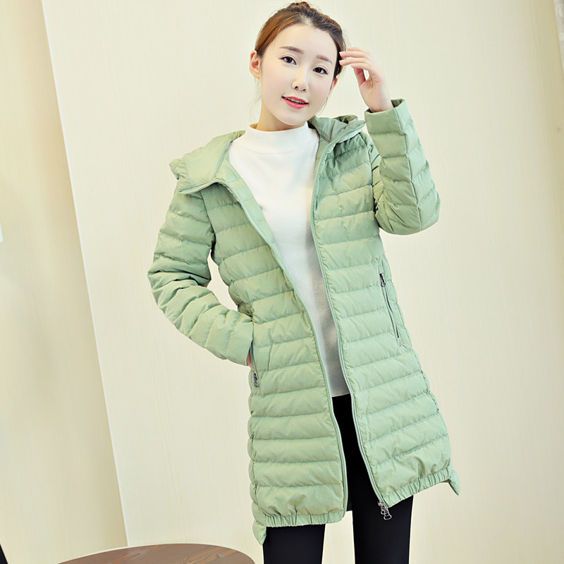 华姿雪中长款羽绒服不过膝盖女士连帽休闲羽绒服