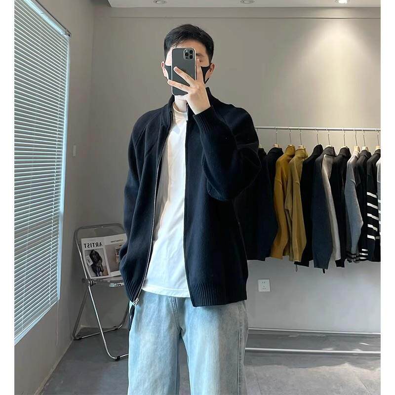 cleanfit黑色针织开衫外套男款秋冬高级感慵懒风韩系立领拉链毛衣