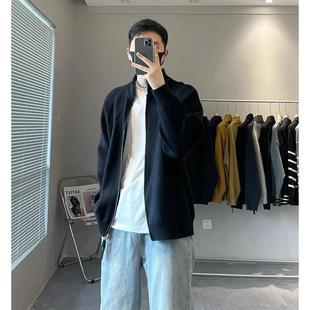 cleanfit黑色针织开衫外套男款秋冬高级感慵懒风韩系立领拉链毛衣
