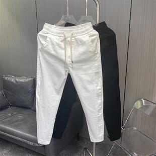 夏季新款哈伦裤男小脚休闲裤纯色百搭潮流帅气裤子白色九分束脚裤