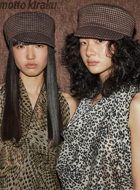 MottoKiraku原创格纹复古骑士帽