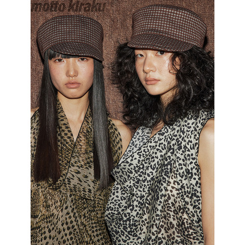 MottoKiraku原创格纹复古骑士帽