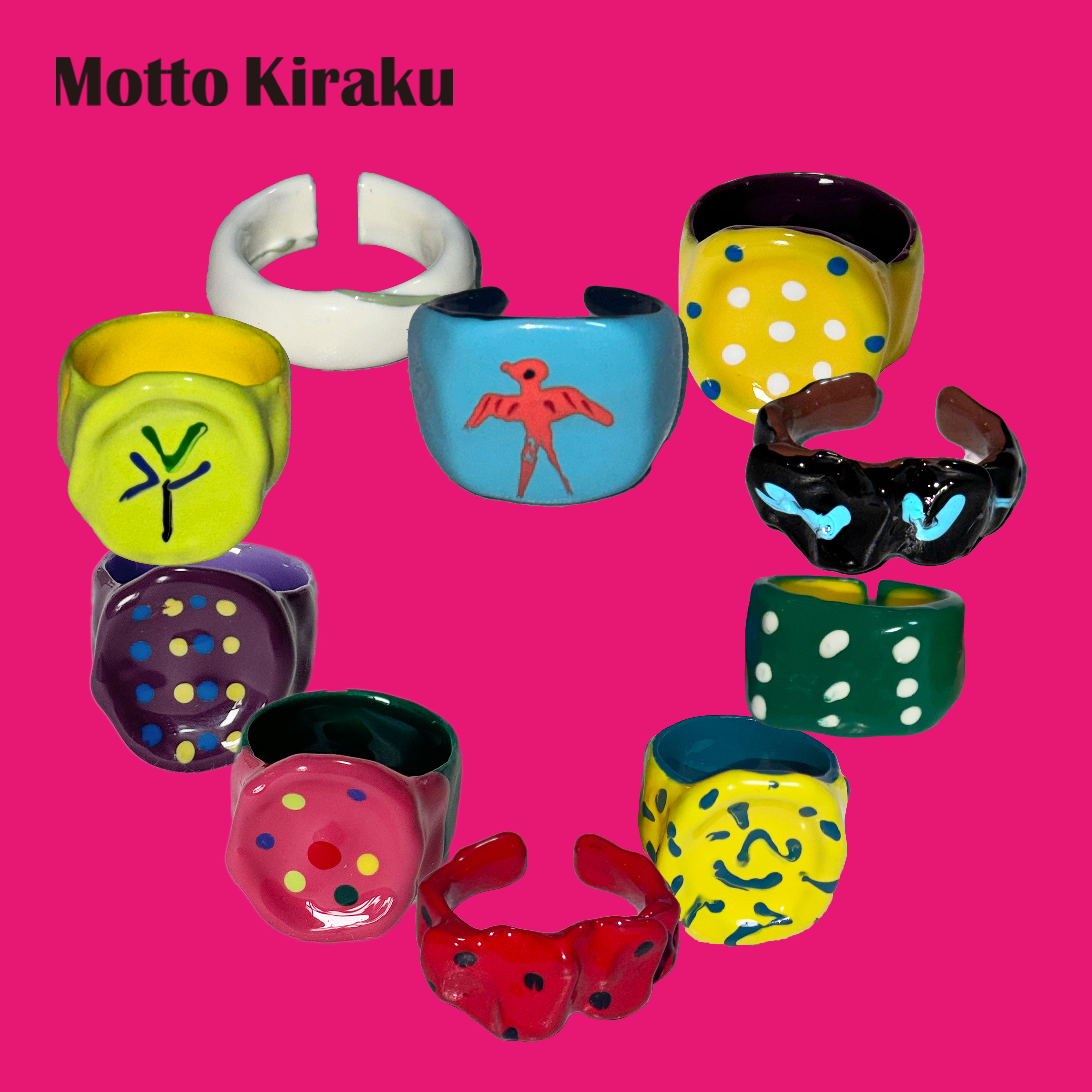 MottoKiraku 手工滴油不掉色不易碎可爱夏日彩色少女小众戒指