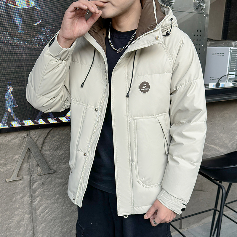 男装羽绒服 冬装外套休闲时尚潮流保暖短款连帽国标鸭绒羽绒外套
