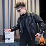 C301B-PY99-P168控228冬季男皮衣社会加绒假两件千牛仔领夹克外套，男装夹克，电商C301B