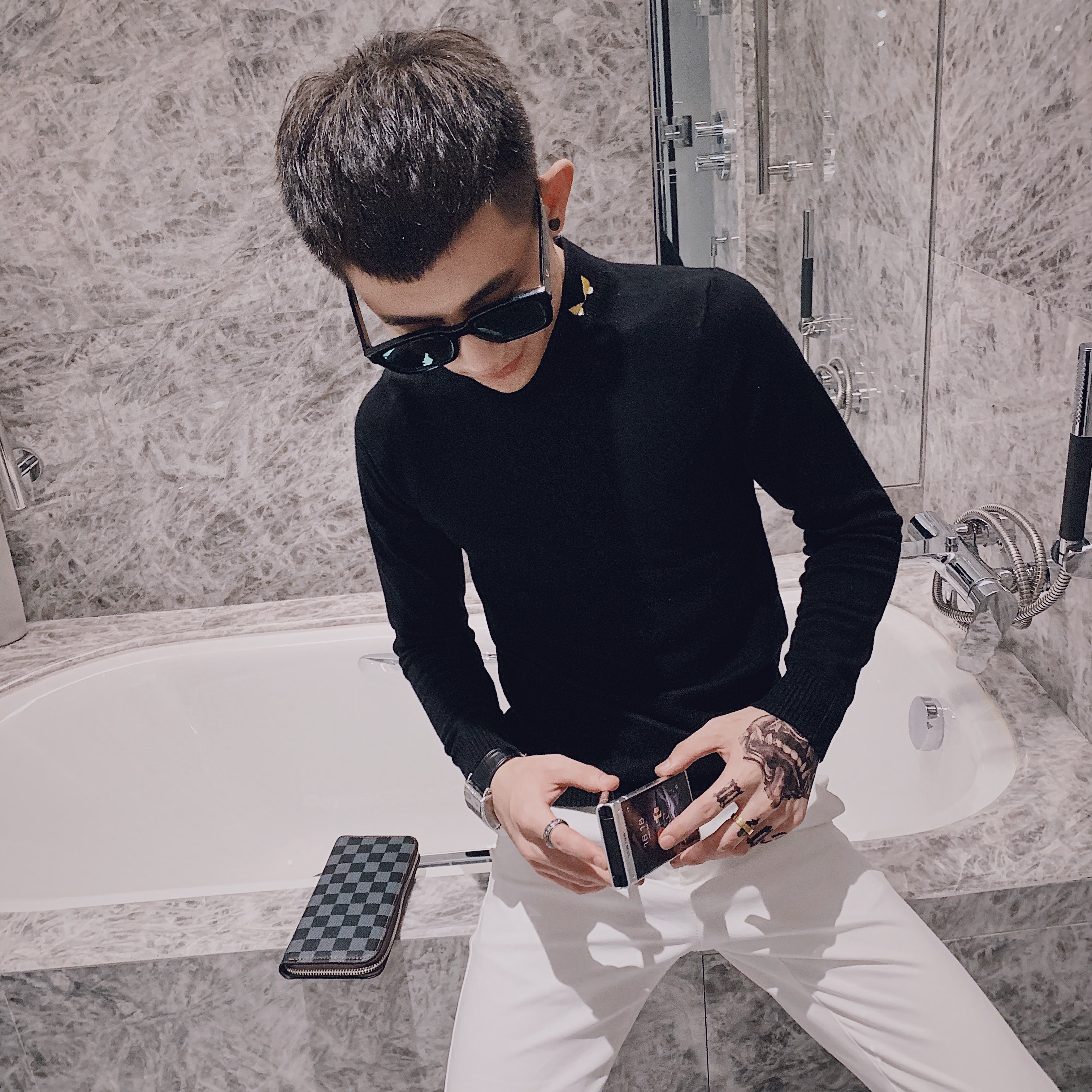 1社会小伙秋冬针织衫毛衣男士刺绣半高领打底衫C301B-MY06，男装针织衫/毛衣，电商C301B