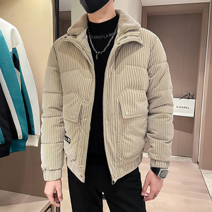 C301B-MF22-P138控178可斜卸毛领冬季PU皮棉服保暖棉衣潮男外套图片