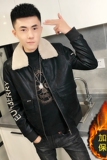 冬季加绒毛领修身印花皮衣男社会精神小伙夹克外套301B-PY14-P130，男装皮衣，电商C301B