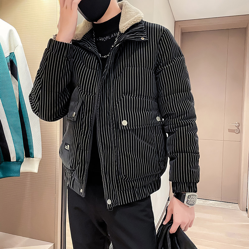 C301B-MF22-P138控178可斜卸毛领冬季PU皮棉服保暖棉衣潮男外套,男装棉衣,电商C301B