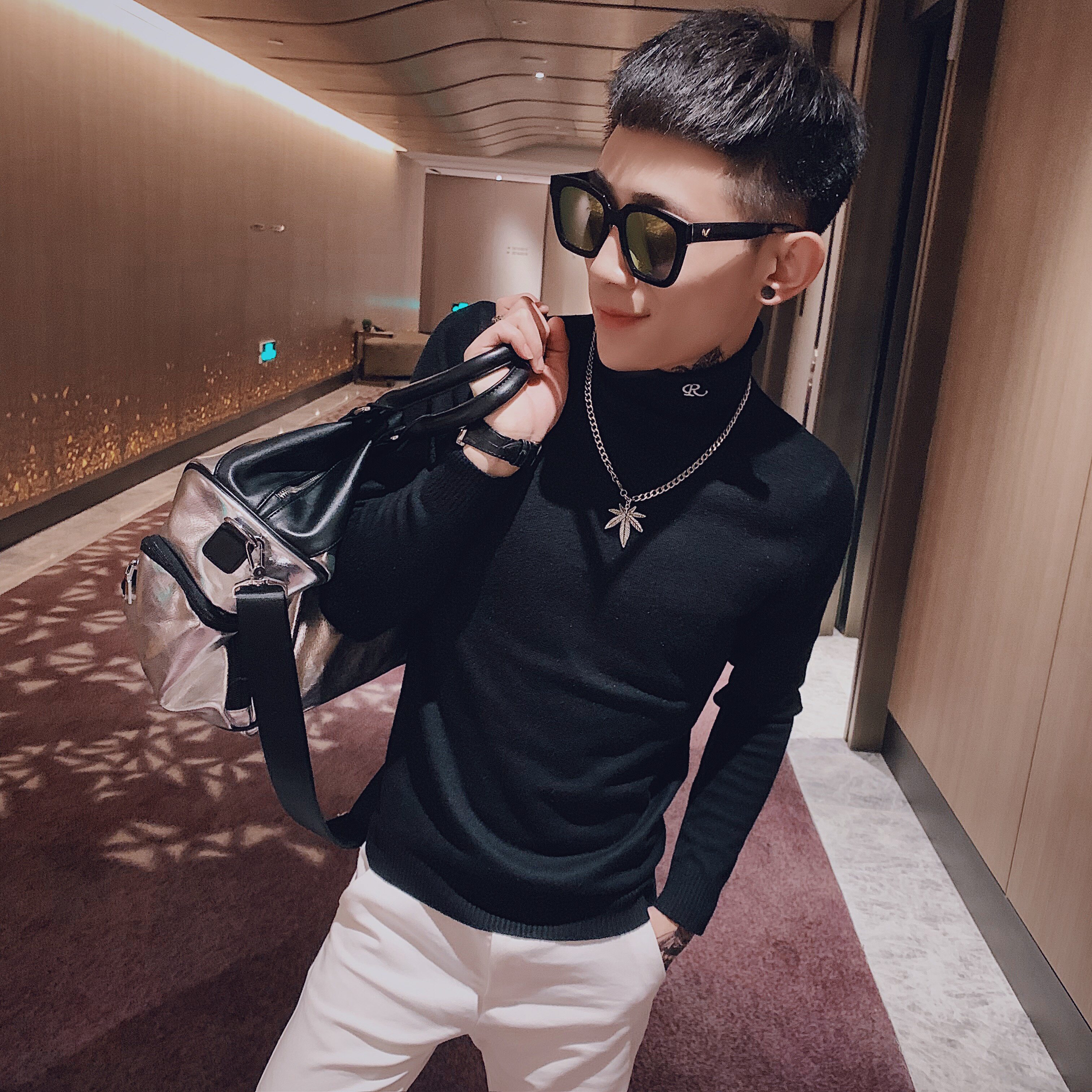 1冬季高翻领刺绣毛衣男士打底衫社会小伙针织衫C301B-MY07,男装针织衫/毛衣,电商C301B