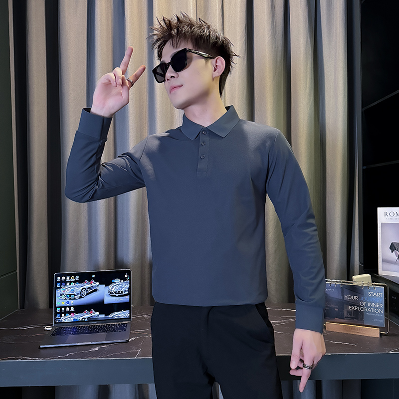 101B-CT01-P30春秋休闲纯色polo社会修身翻领T恤男2025长袖上衣3，男装Polo衫，电商C301B