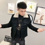 3冬季加绒毛领修身水洗皮衣男社会小伙夹克外套301B-PY15，男装皮衣，电商C301B
