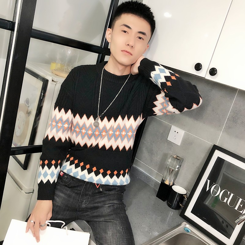 4冬季社会小伙针织衫复古加厚毛衣男圆领打底衫C301B-MY16，男装针织衫/毛衣，电商C301B