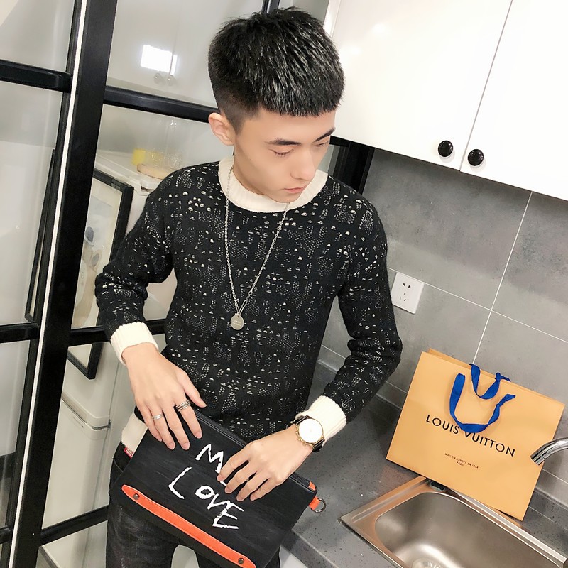 4冬季社会小伙针织衫复古加厚毛衣男圆领打底衫C301B-MY17，男装针织衫/毛衣，电商C301B