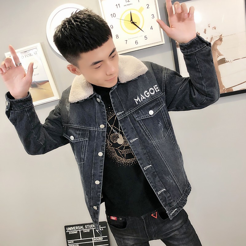 3可卸毛领刺绣牛仔衣加绒棉服社会小伙男棉衣外套C301B-NZ08,男装棉衣,电商C301B