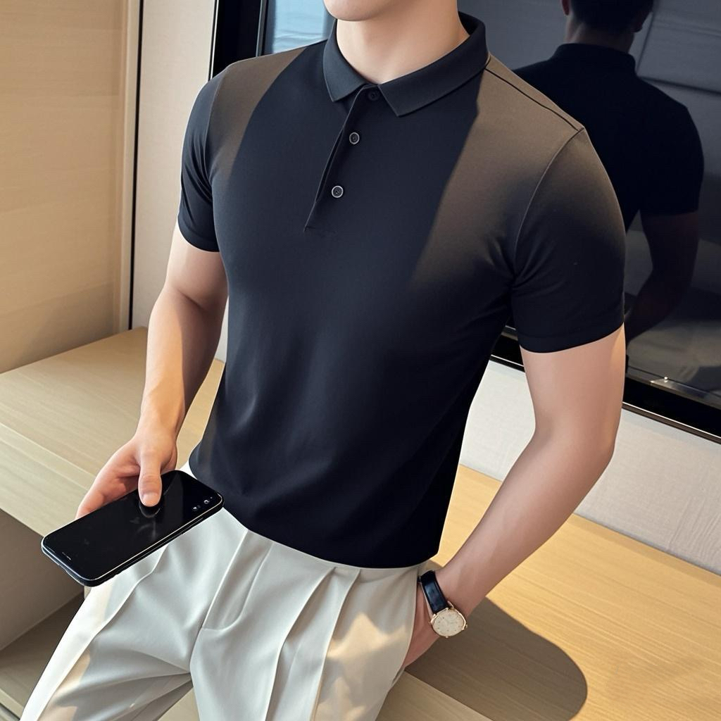 101B-PL001-P28英伦店主风夏季休闲纯色polo衫百搭修身翻领T恤男4，男装T恤，电商C301B