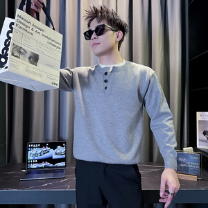 101B-MY103-P68秋冬社会毛衣圆领线衣假两件男士休闲针织打底衫1图片