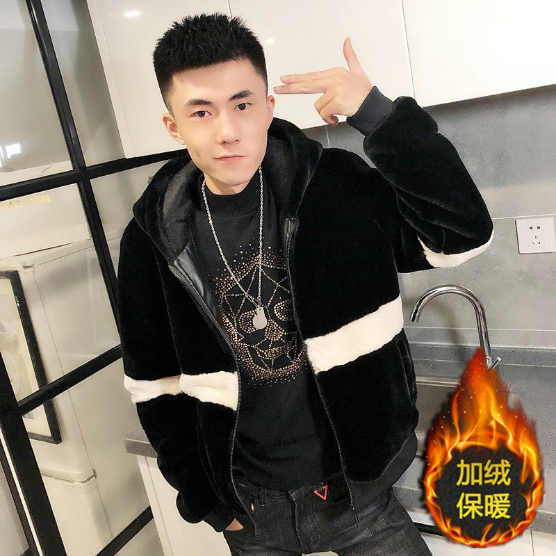3撞色仿皮草加绒棉服社会小伙加厚男棉衣保暖外套C301B-PC02图片