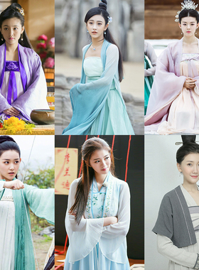 影视装唐朝女士古装襦裙仙女汉服贵妃服拖尾汉服紫色粉色齐胸襦裙