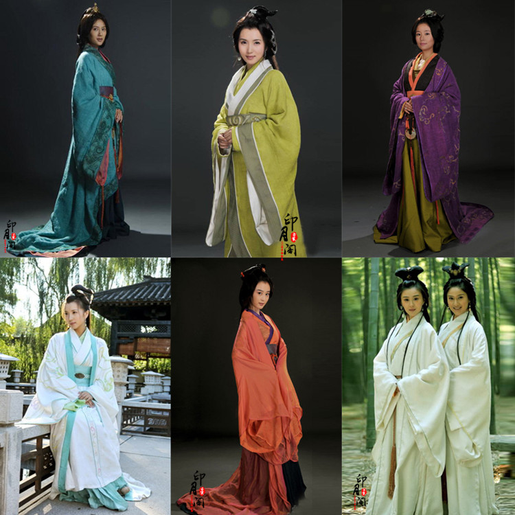 影视古装棉麻拖尾演出服貂蝉同款