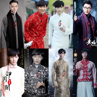 影视老九门二月红同款古装白色红色民国男士长衫长袍马褂