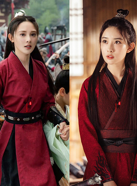 影视唐朝宋朝明朝女侠古装汉服红色女剑客侠女古装小姐装演出服