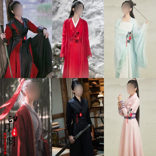 黑红色女侠飘逸汉服古装