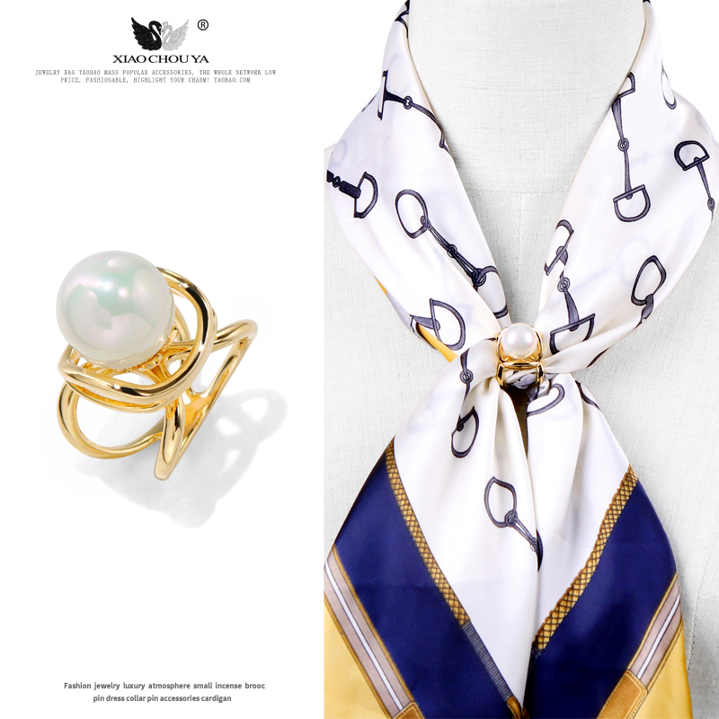 新款高端珍珠小方巾简约