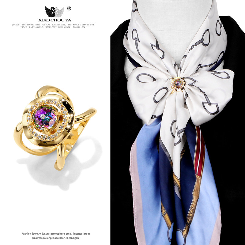 2025年新款时尚多功能打蝴蝶结丝巾扣奢华水晶高档披肩围巾扣配饰