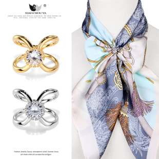 高档精致蝴蝶结丝巾扣衬衫 打结扣环 连衣裙飘带方巾固定衣角时尚