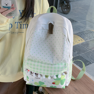 日系小清晰可爱双肩包女轻便大容量高中大学生背包四叶草潮牌书包