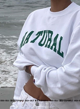 宽松INS欧美潮牌网红同款加绒圆领卫衣女装学生时尚百搭字母印花